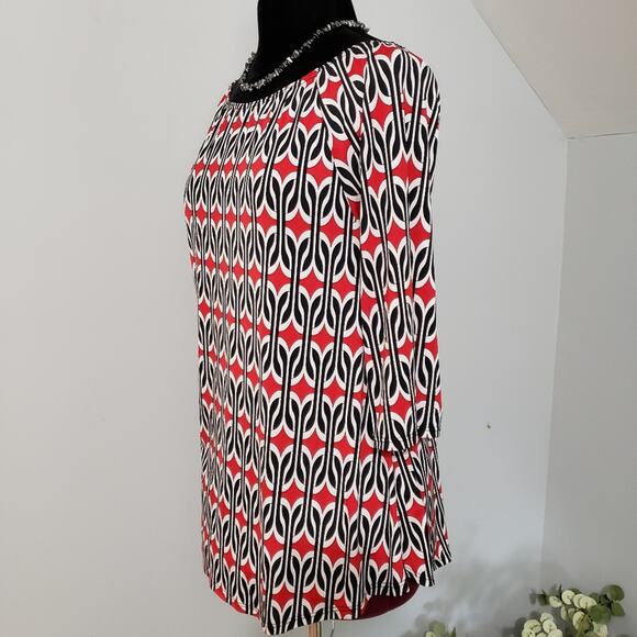 NEW Goldspark Geometric Scoop Tunic Red Blouse Small - Picture 3 of 10